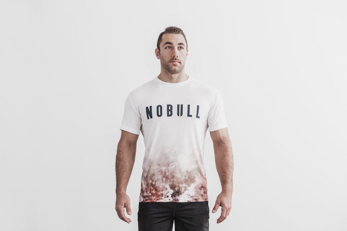 White Men's Nobull Dip-Dye T Shirts | USA417538