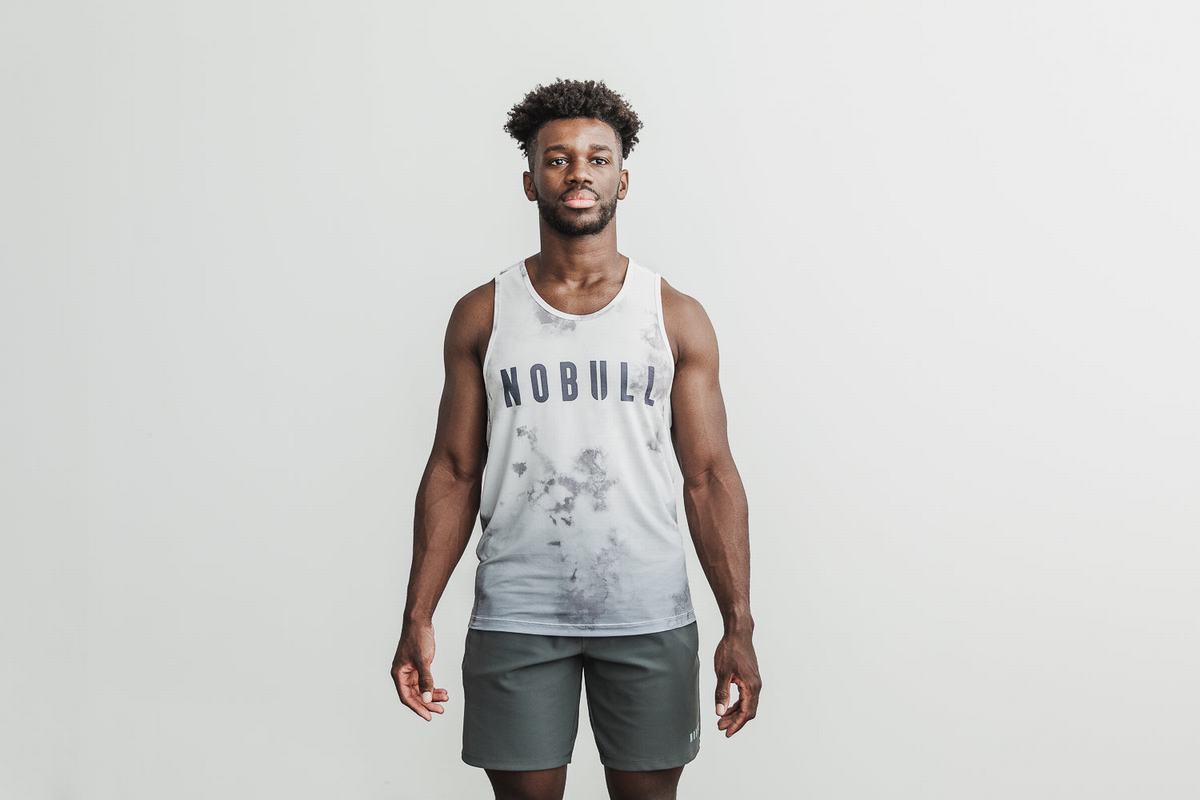 White Men\'s Nobull Dip-Dye Tank Tops | USA501429