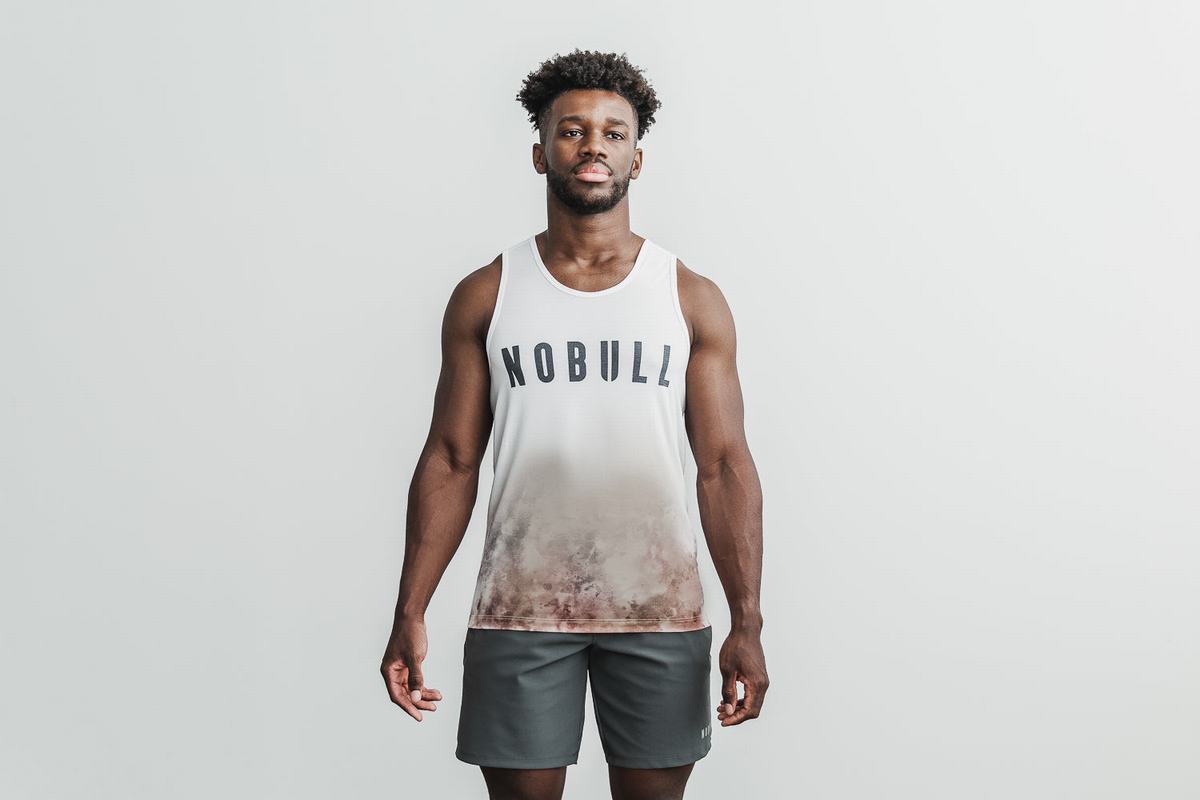 White Men\'s Nobull Dip-Dye Tank Tops | USA953672