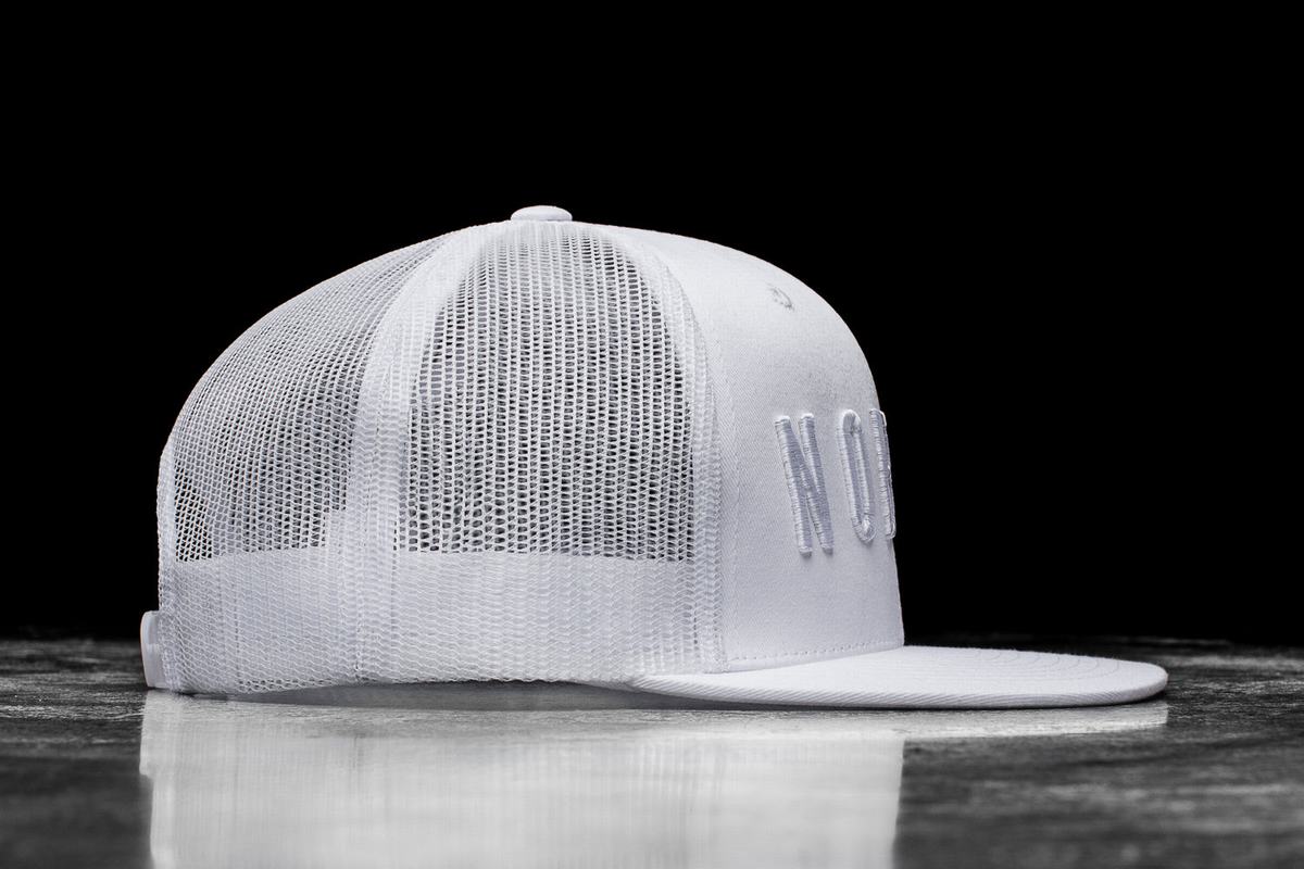 White Men's Nobull Flat-Brim Trucker Hats | USA923670