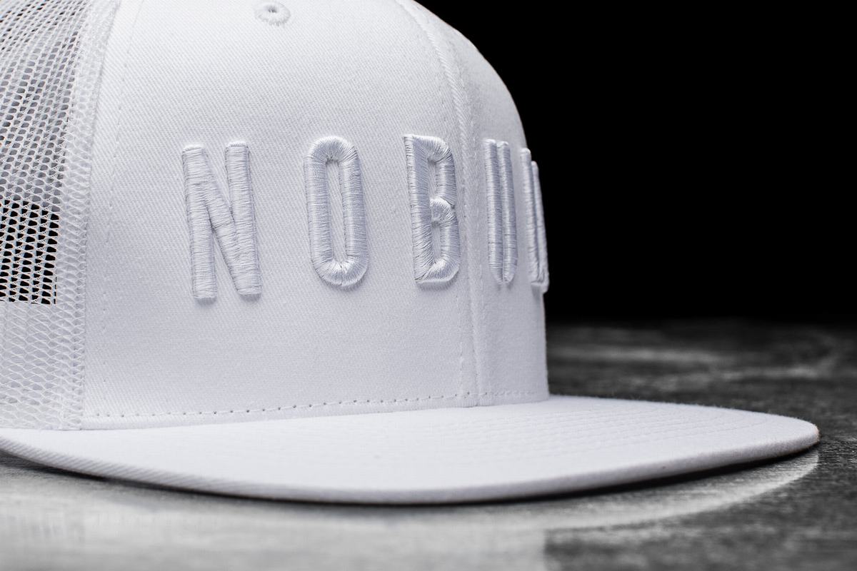 White Men's Nobull Flat-Brim Trucker Hats | USA923670