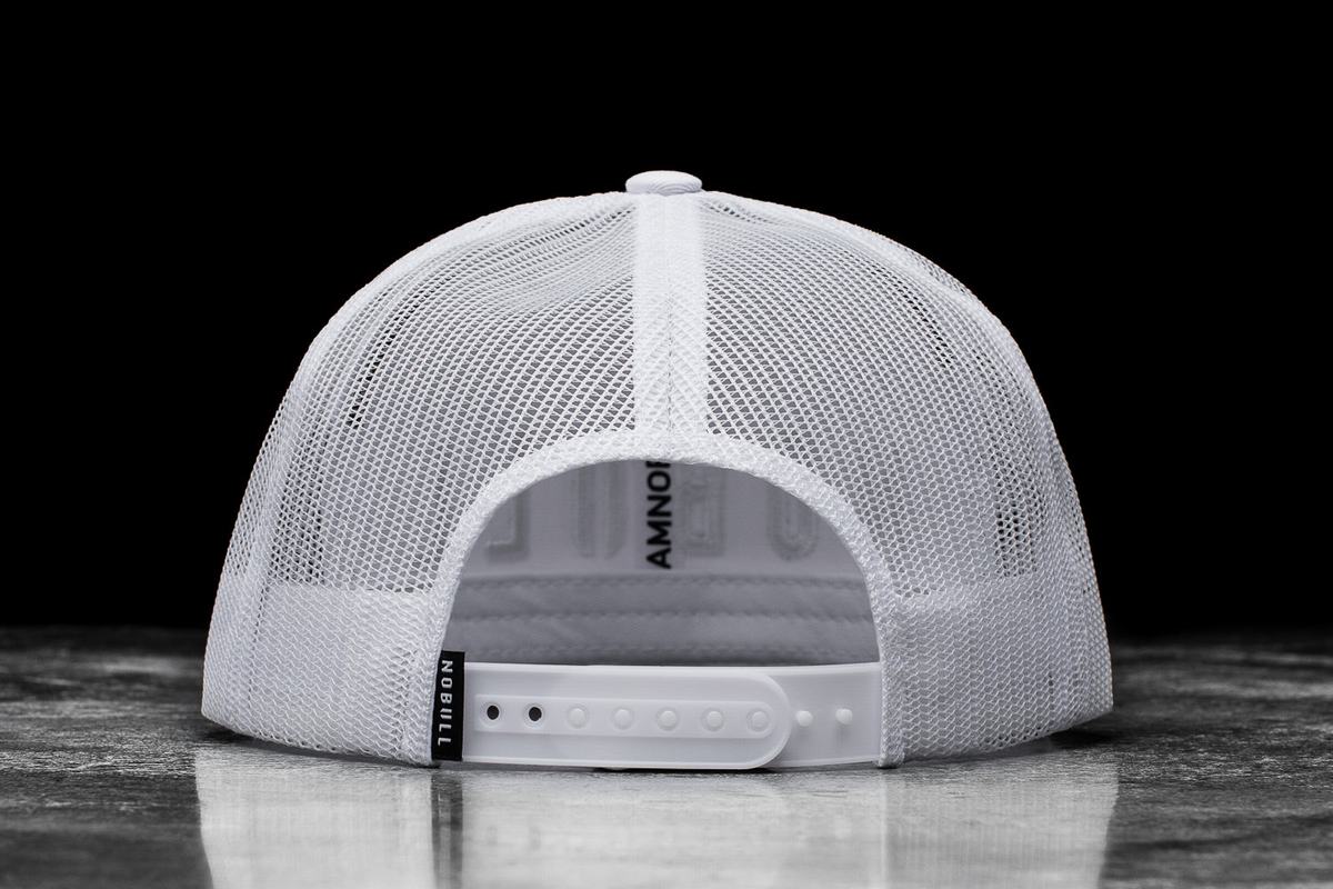 White Men's Nobull Flat-Brim Trucker Hats | USA923670