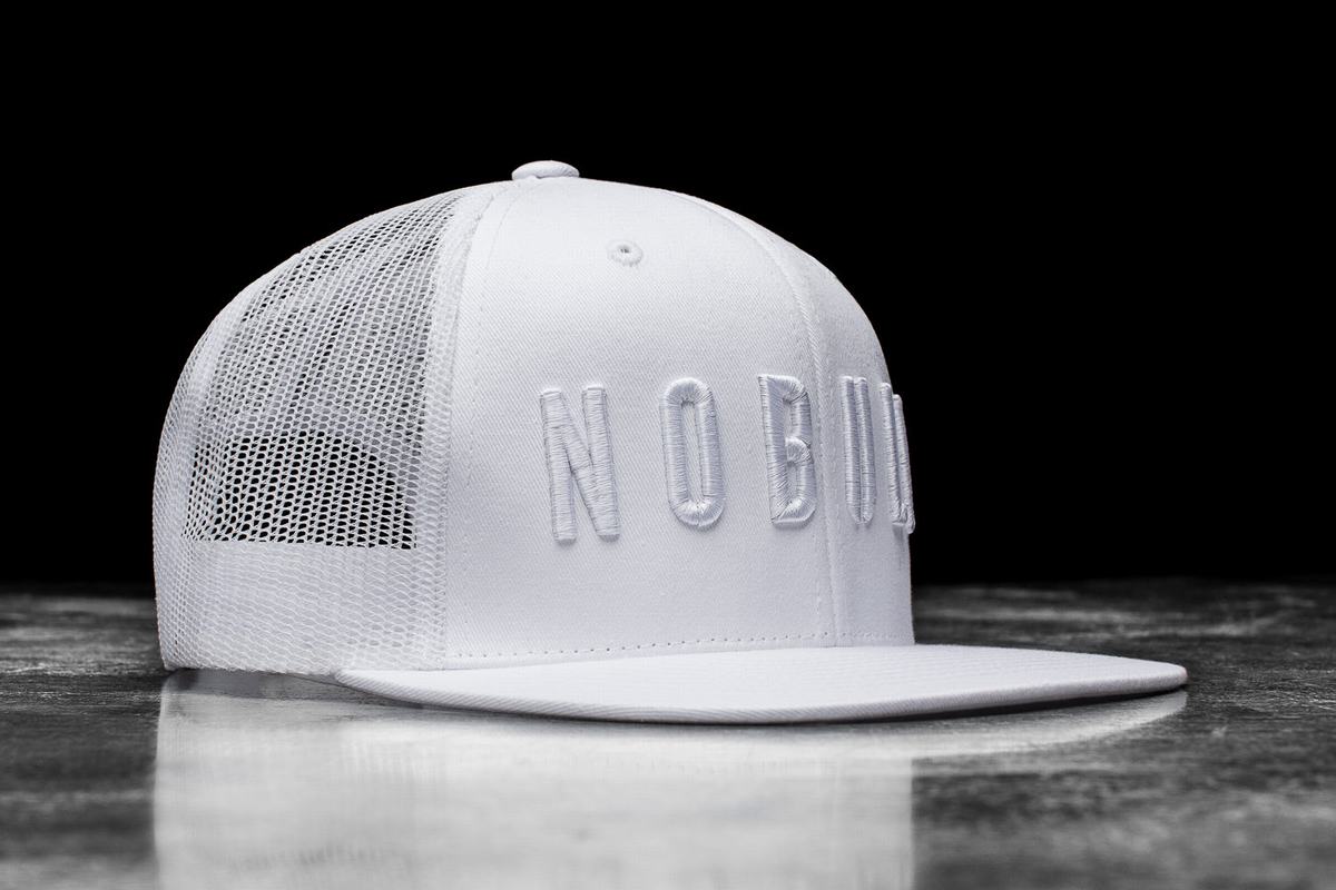 White Men's Nobull Flat-Brim Trucker Hats | USA923670