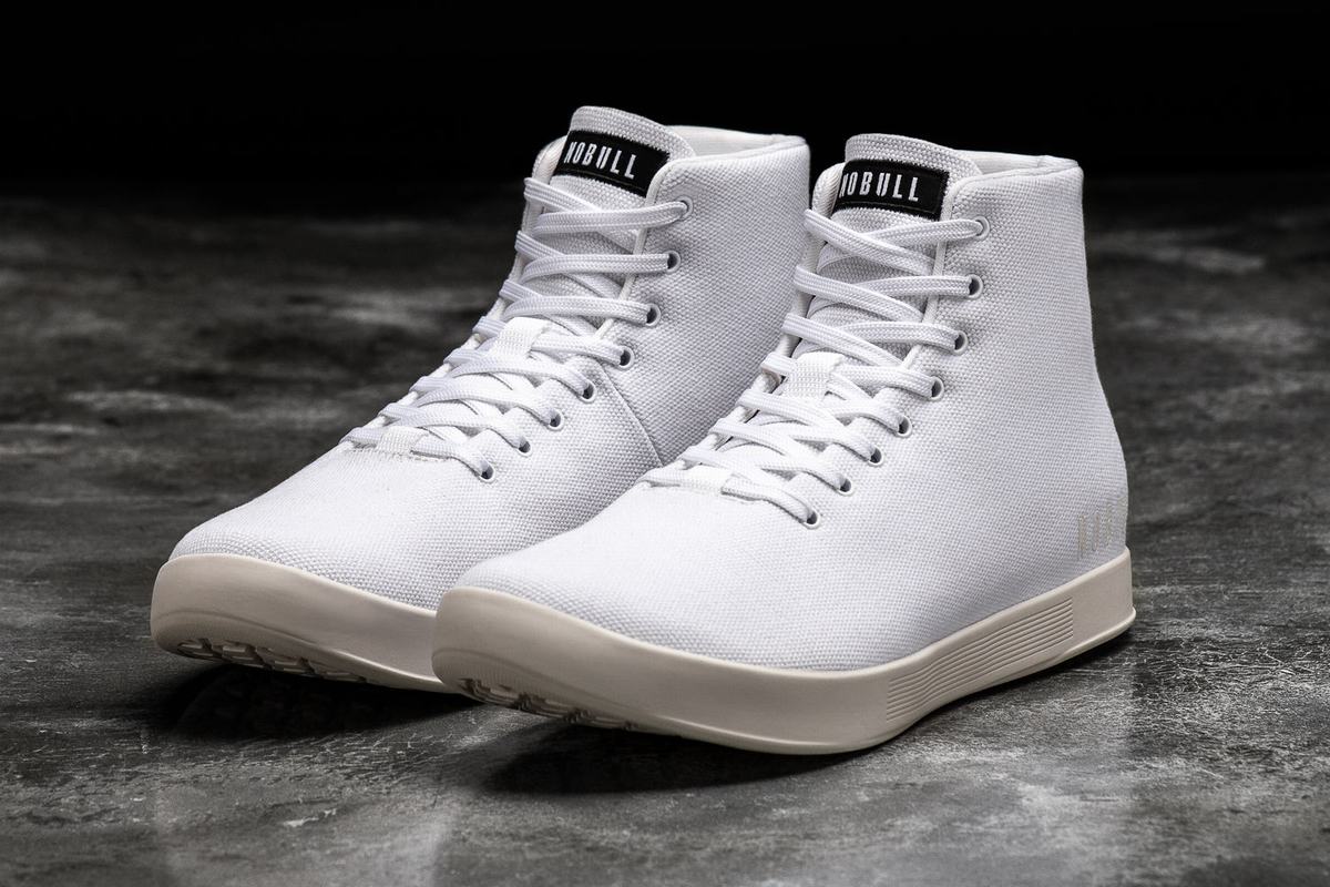 White Men's Nobull High-Top Canvas Trainers | USA017825