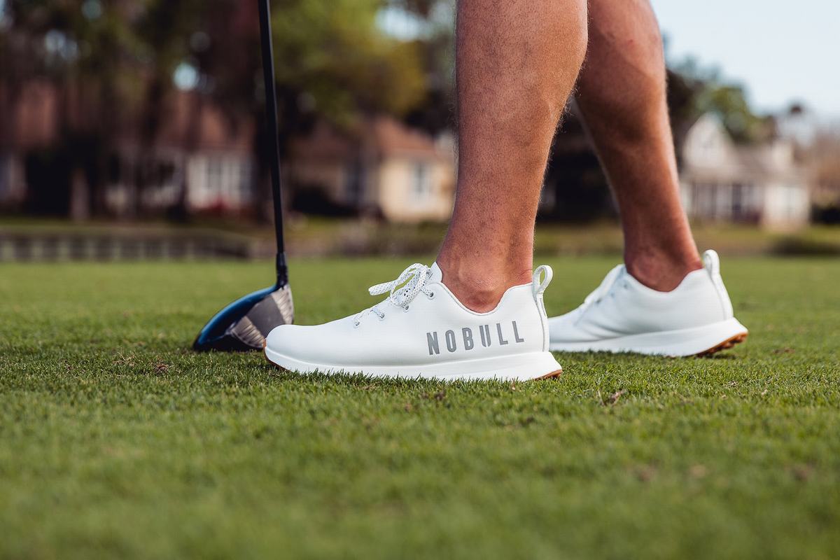 White Men's Nobull Leather Golf Shoes | USA968041