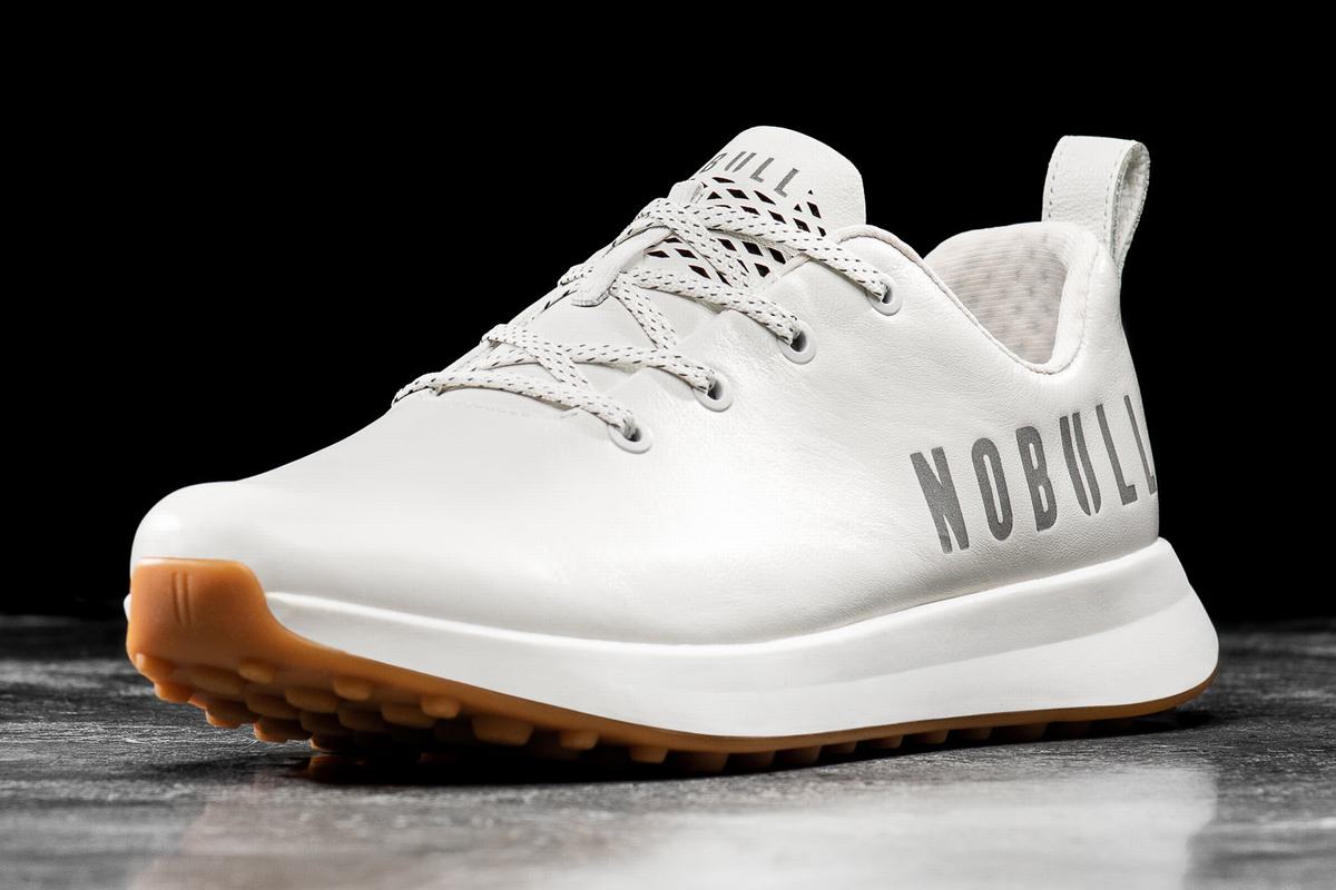 White Men's Nobull Leather Golf Shoes | USA968041