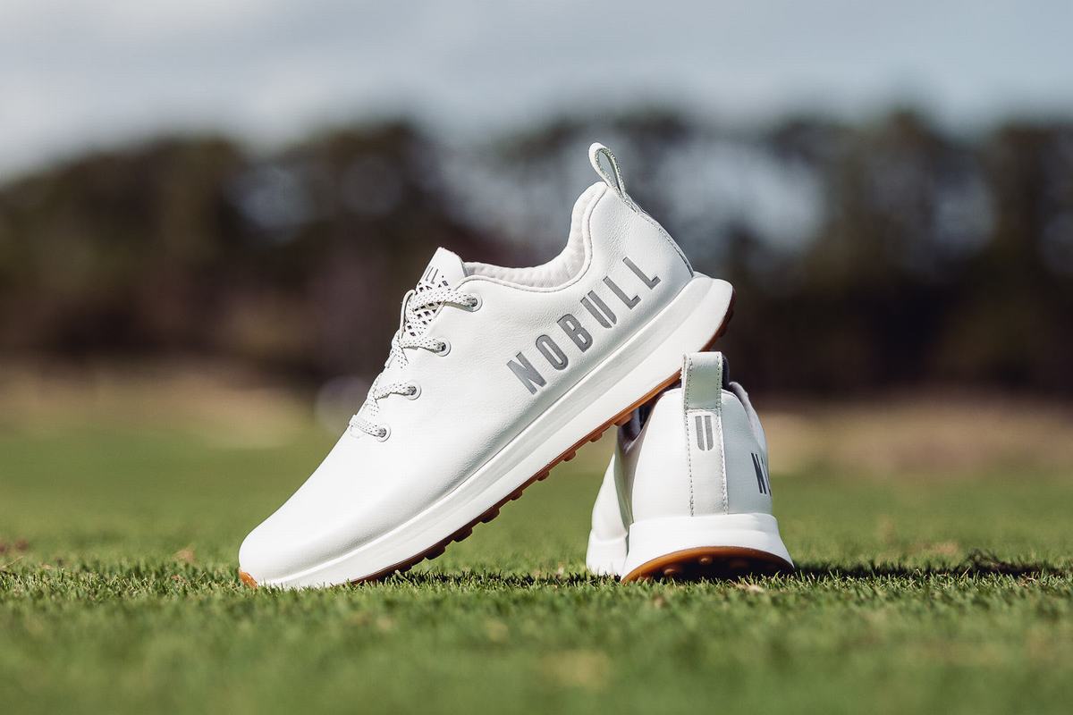 White Men's Nobull Leather Golf Shoes | USA968041