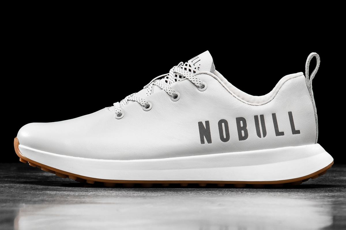 White Men\'s Nobull Leather Golf Shoes | USA968041