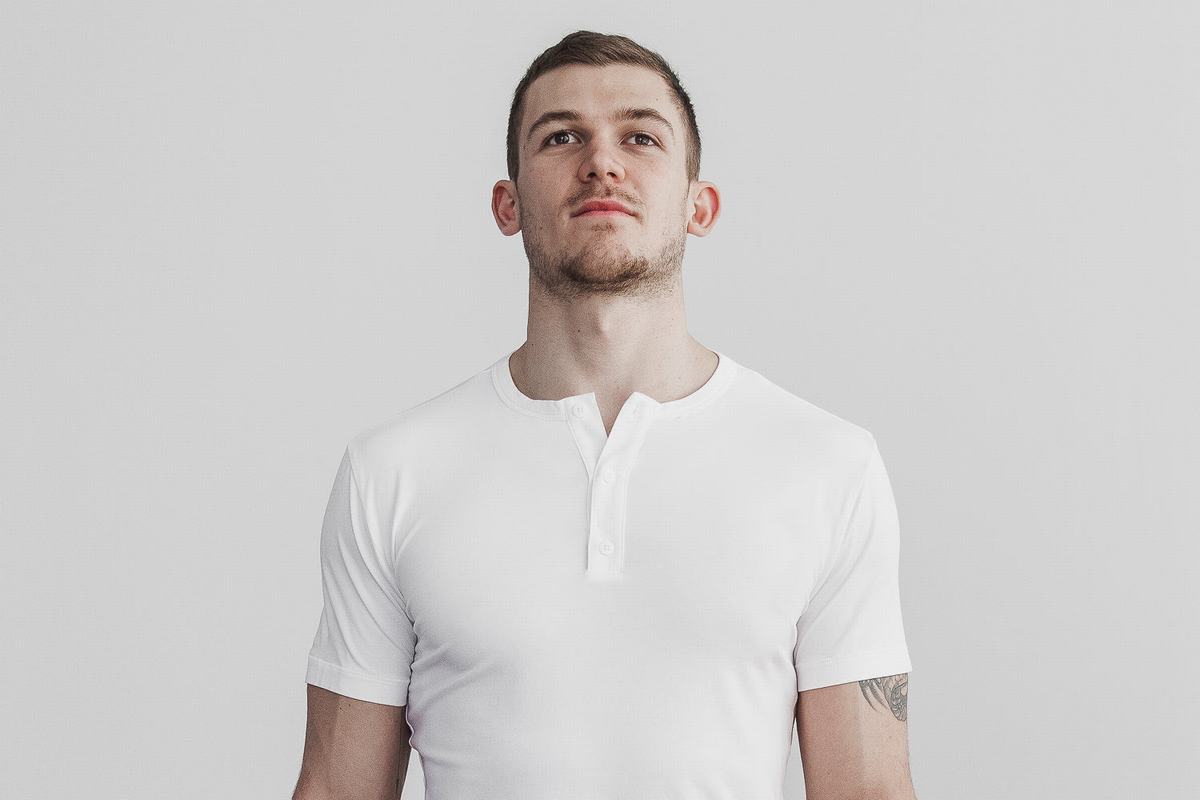 White Men's Nobull Lightweight Henley T Shirts | USA601728