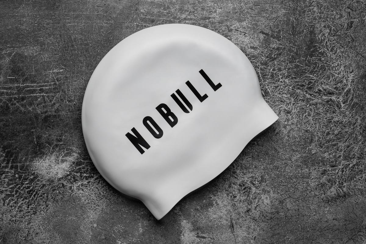 White Men's Nobull Long Hair Swim Cap | USA273698