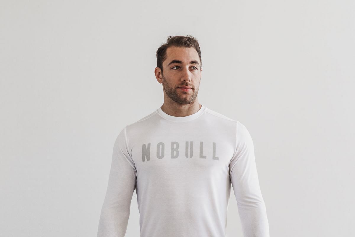 White Men's Nobull Long Sleeves | USA215903