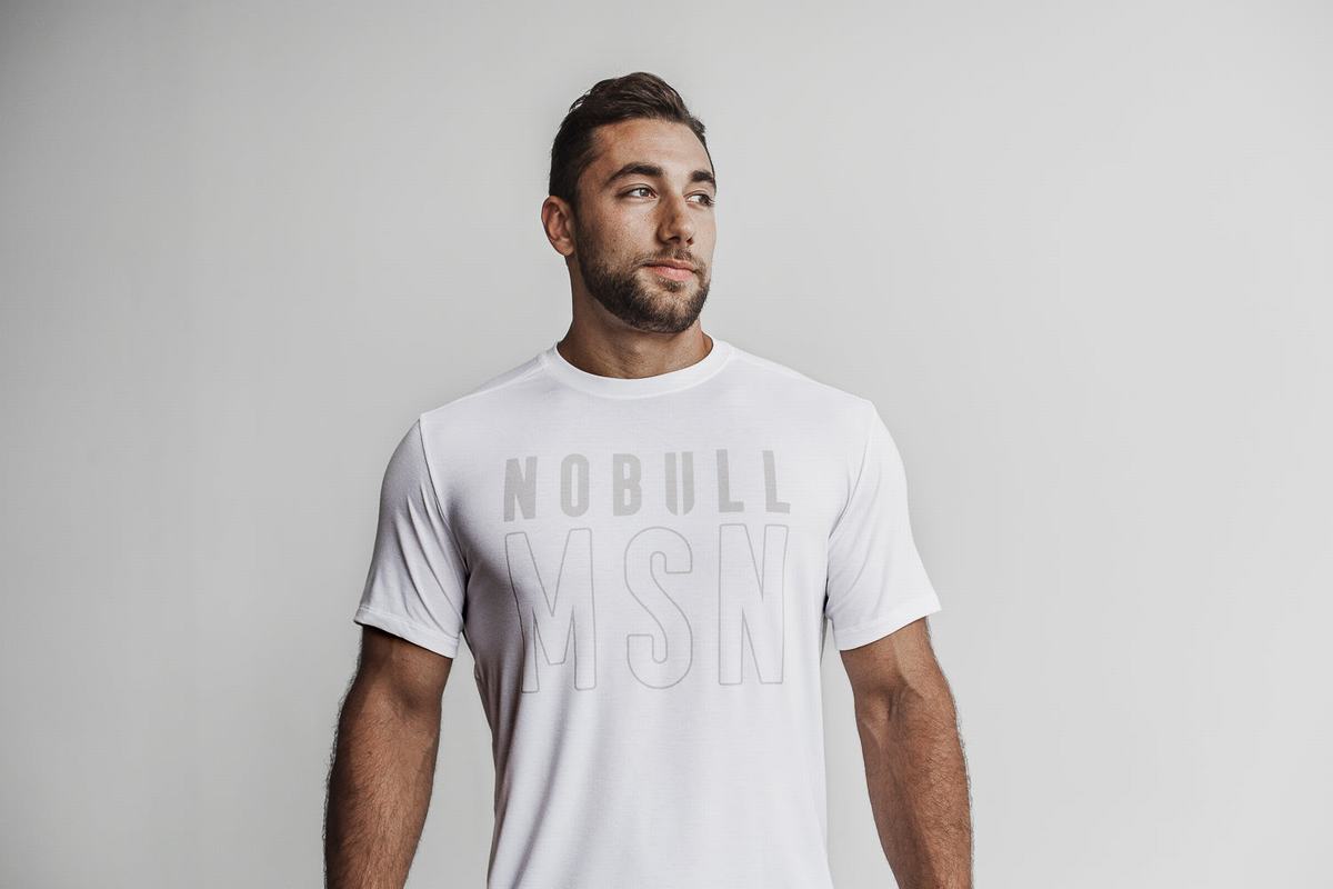 White Men\'s Nobull (Madison) T Shirts | USA942583