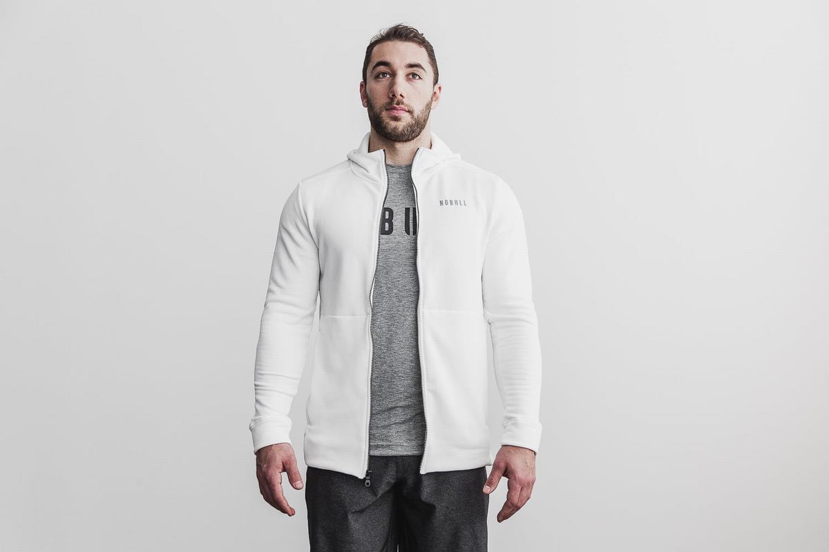 White Men's Nobull Performance Zip-up Hoodie | USA029671