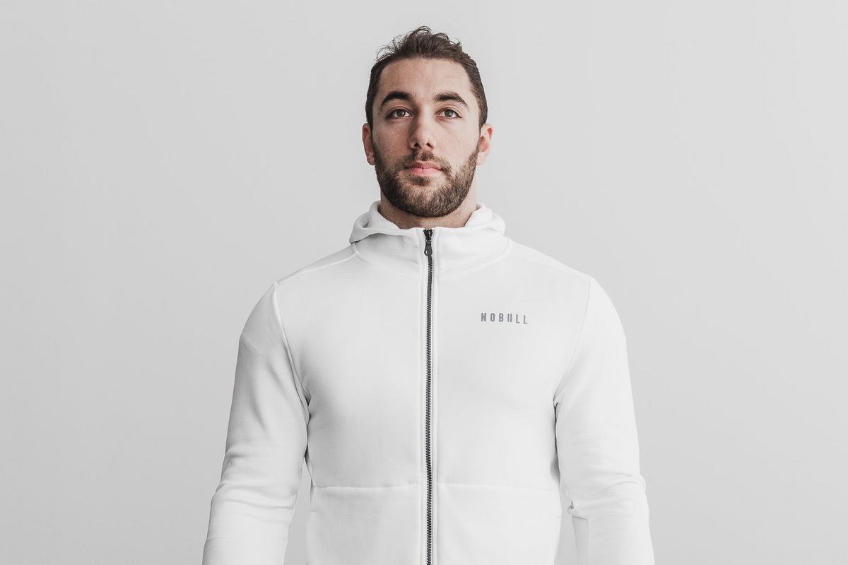 White Men\'s Nobull Performance Zip-up Hoodie | USA029671