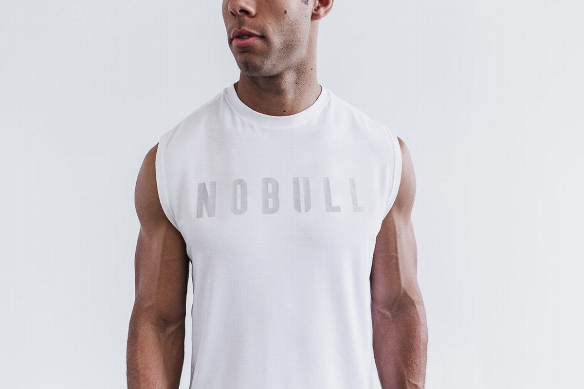 White Men\'s Nobull Sleeveless T Shirts | USA906281