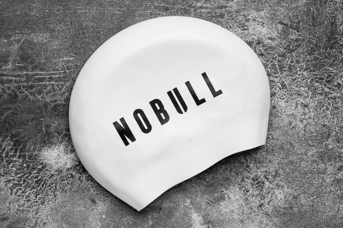 White Men\'s Nobull Swim Cap | USA483597