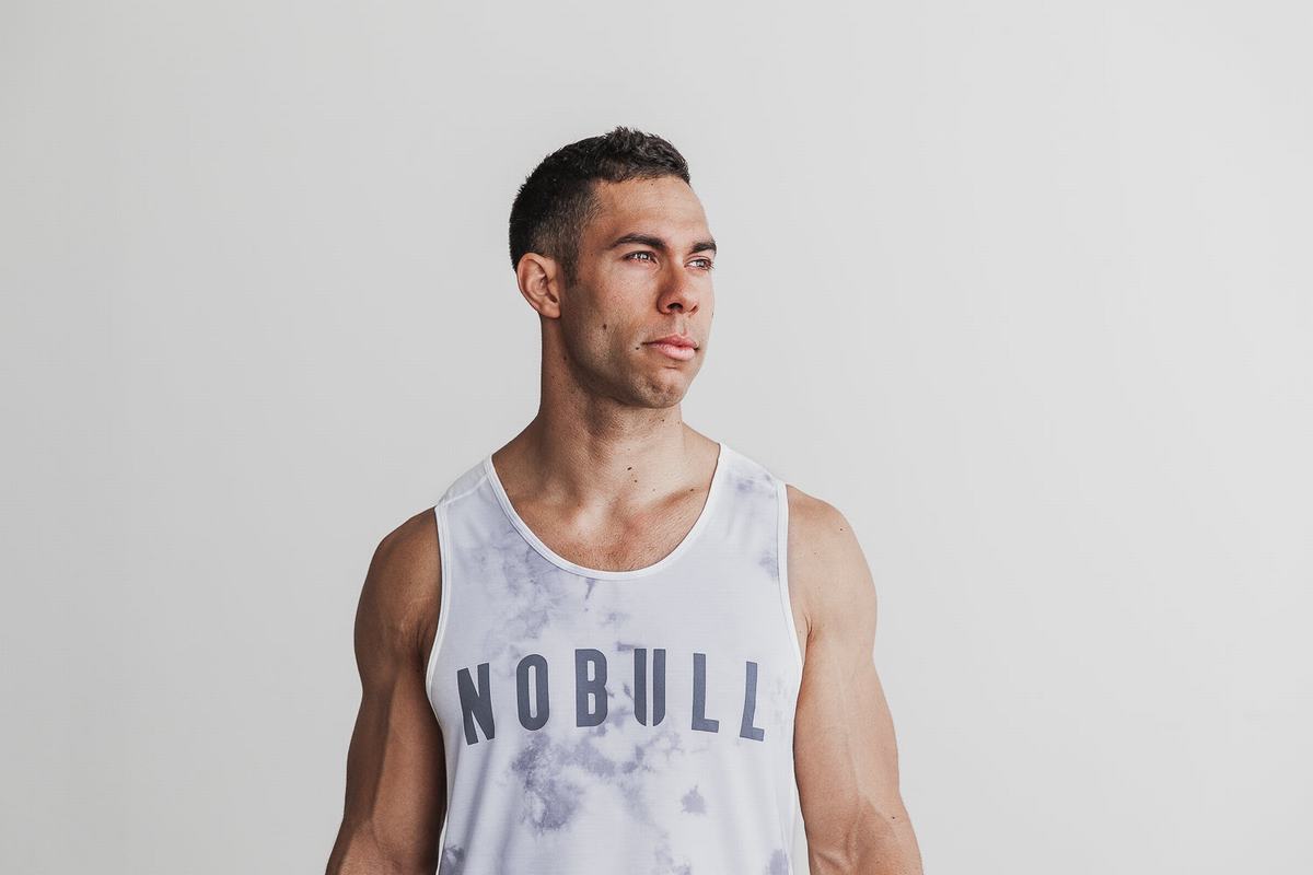 White Men\'s Nobull Tie-Dye Tank Tops | USA548927