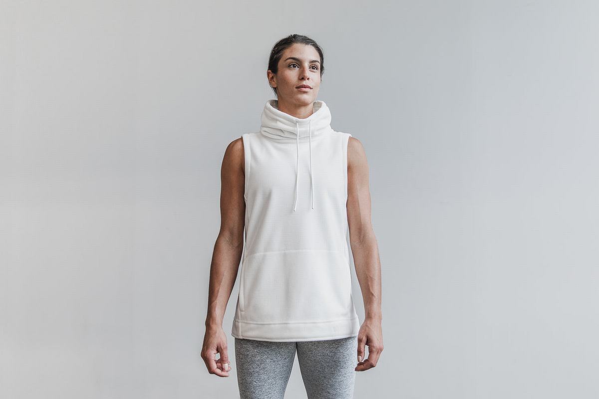 White Women's Nobull Arctic Sleeveless Cowl Sweatshirts | USA357108