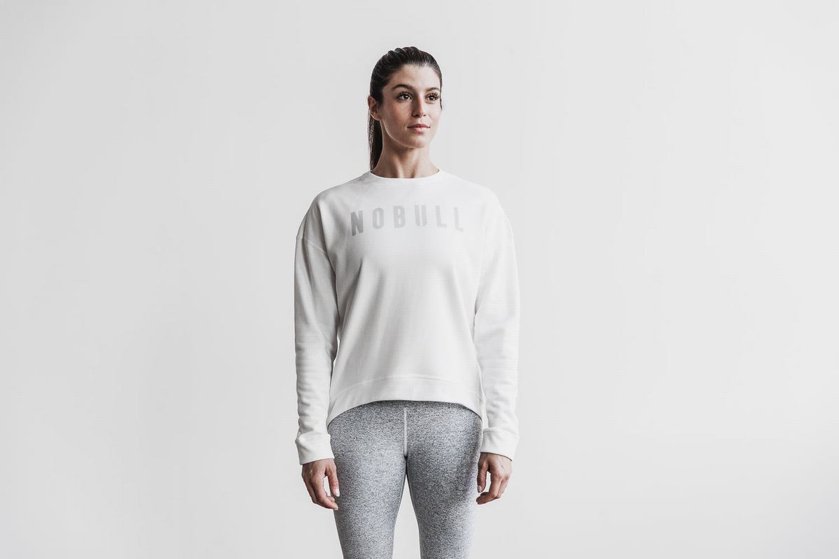 White Women's Nobull Crew Sweatshirts | USA420763