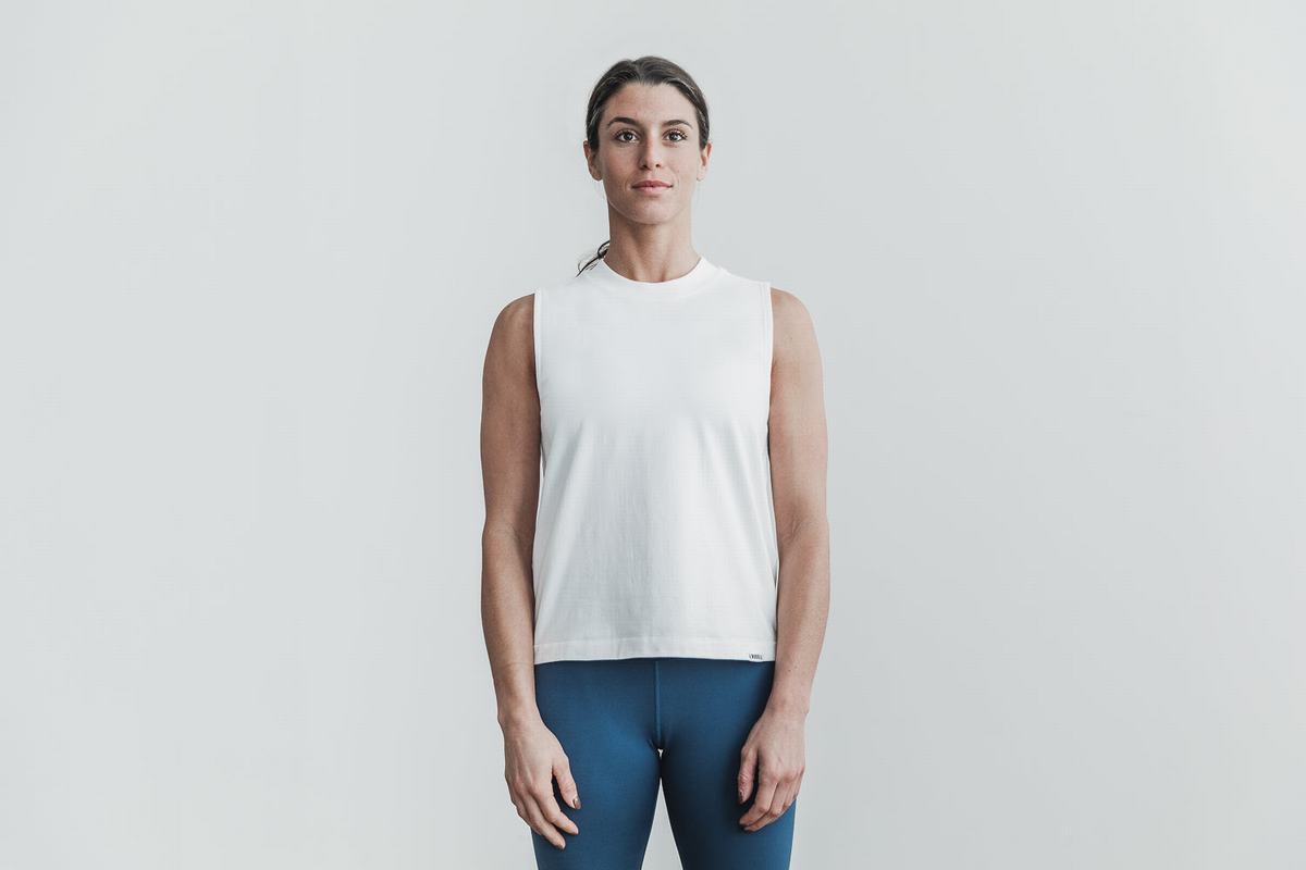 White Women's Nobull Heavyweight Sleeveless T Shirts | USA265748