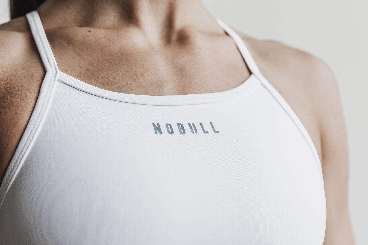 White Women's Nobull High-Neck Sports Bras | USA283746