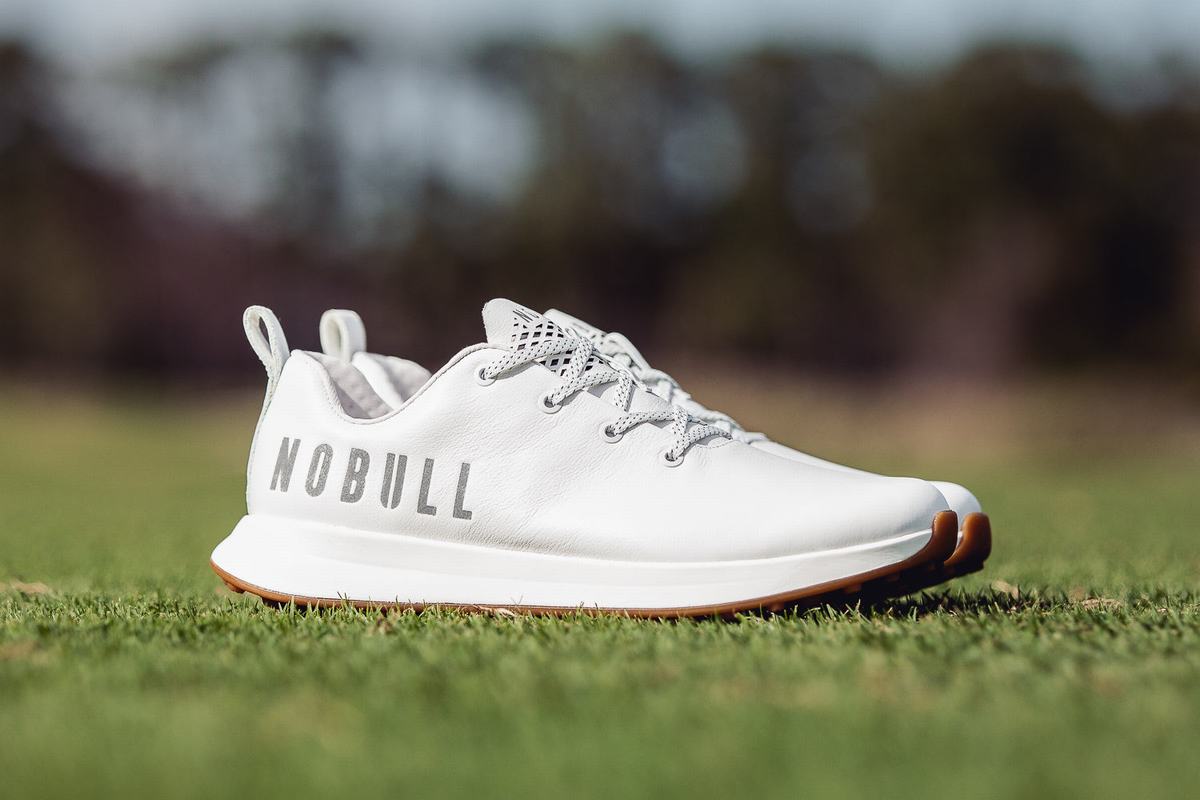 White Women's Nobull Leather Golf Shoes | USA315068