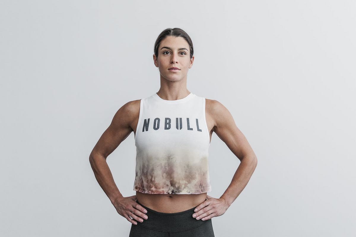 White Women's Nobull Muscle Dip-Dye Tank Tops | USA857249