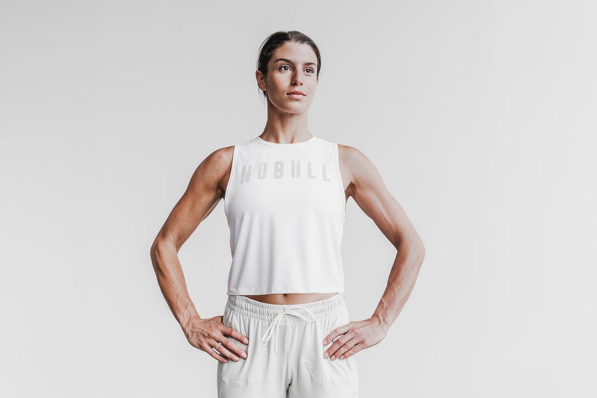 White Women's Nobull Muscle Tank Tops | USA423675