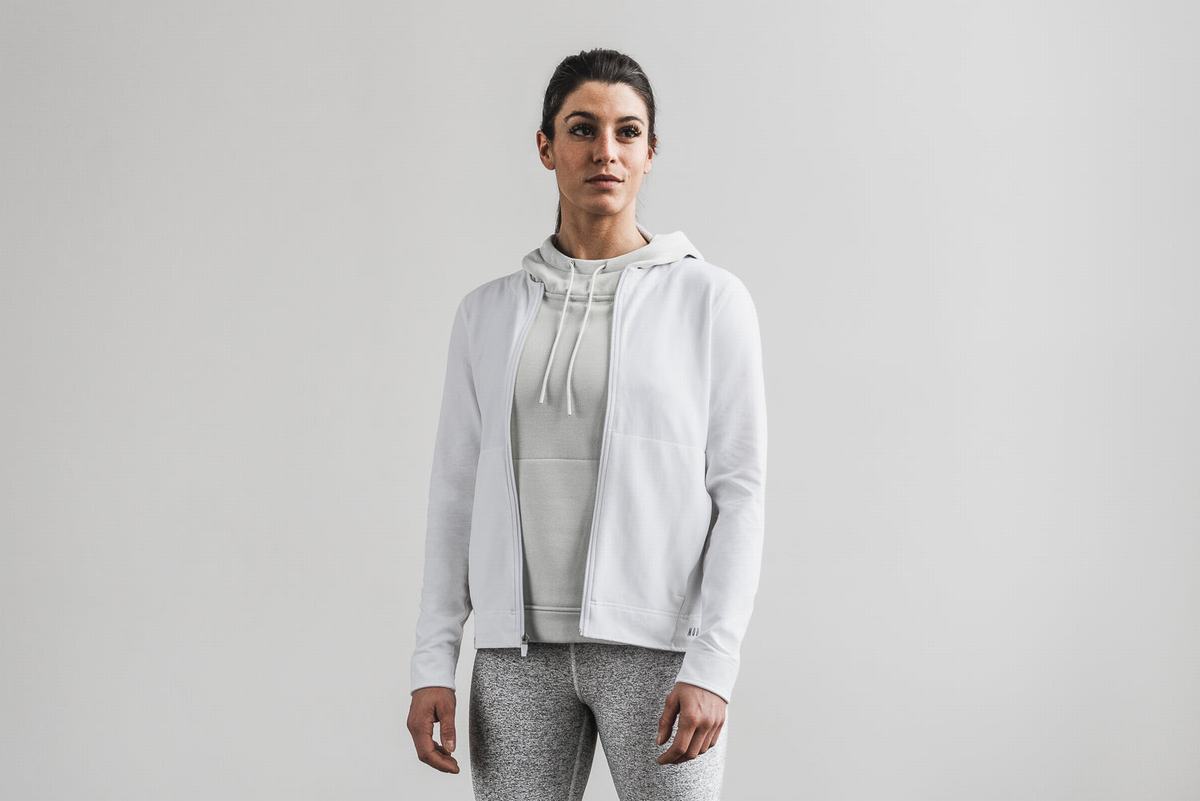 White Women's Nobull Twill Zip-up Jackets | USA603275