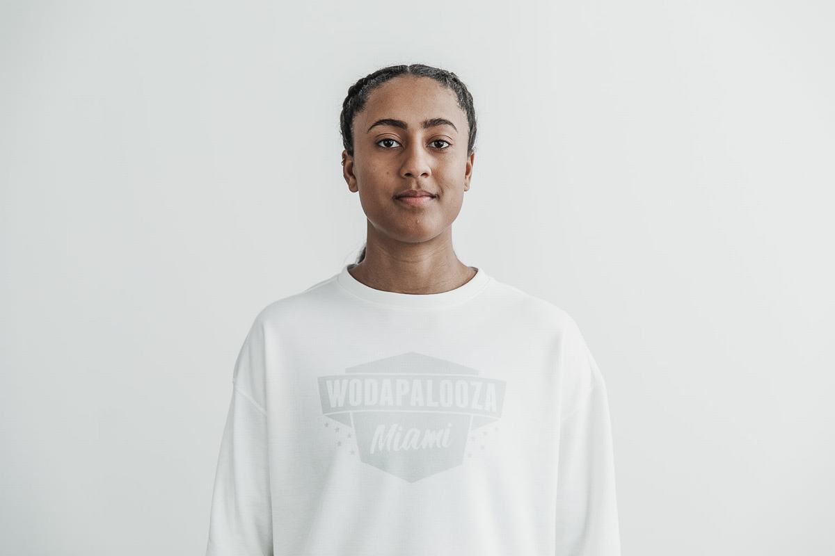 White Women's Nobull Wodapalooza Crew Sweatshirts | USA073284