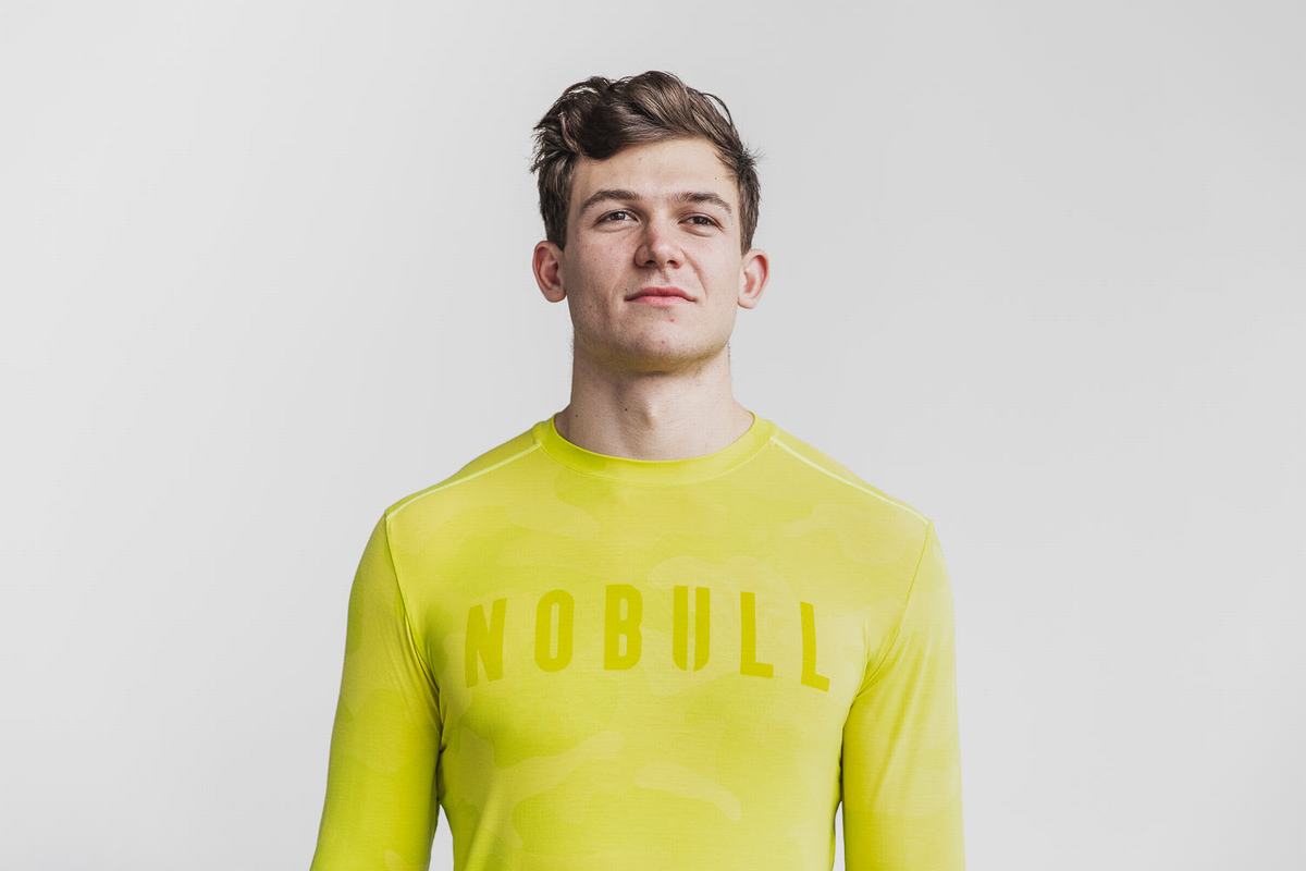 Yellow Camo Men\'s Nobull Long Sleeves | USA083647