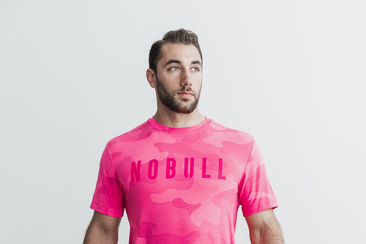 Yellow Camo Men's Nobull T Shirts | USA190564