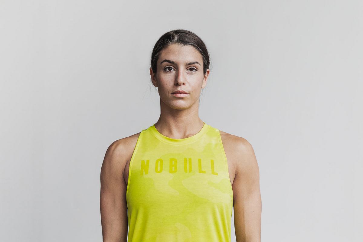 Yellow Camo Women\'s Nobull High-Neck Neon Tank Tops | USA385709