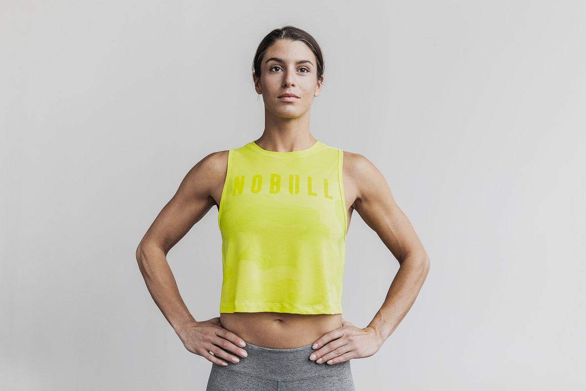 Yellow Camo Women\'s Nobull Muscle Neon Tank Tops | USA047691