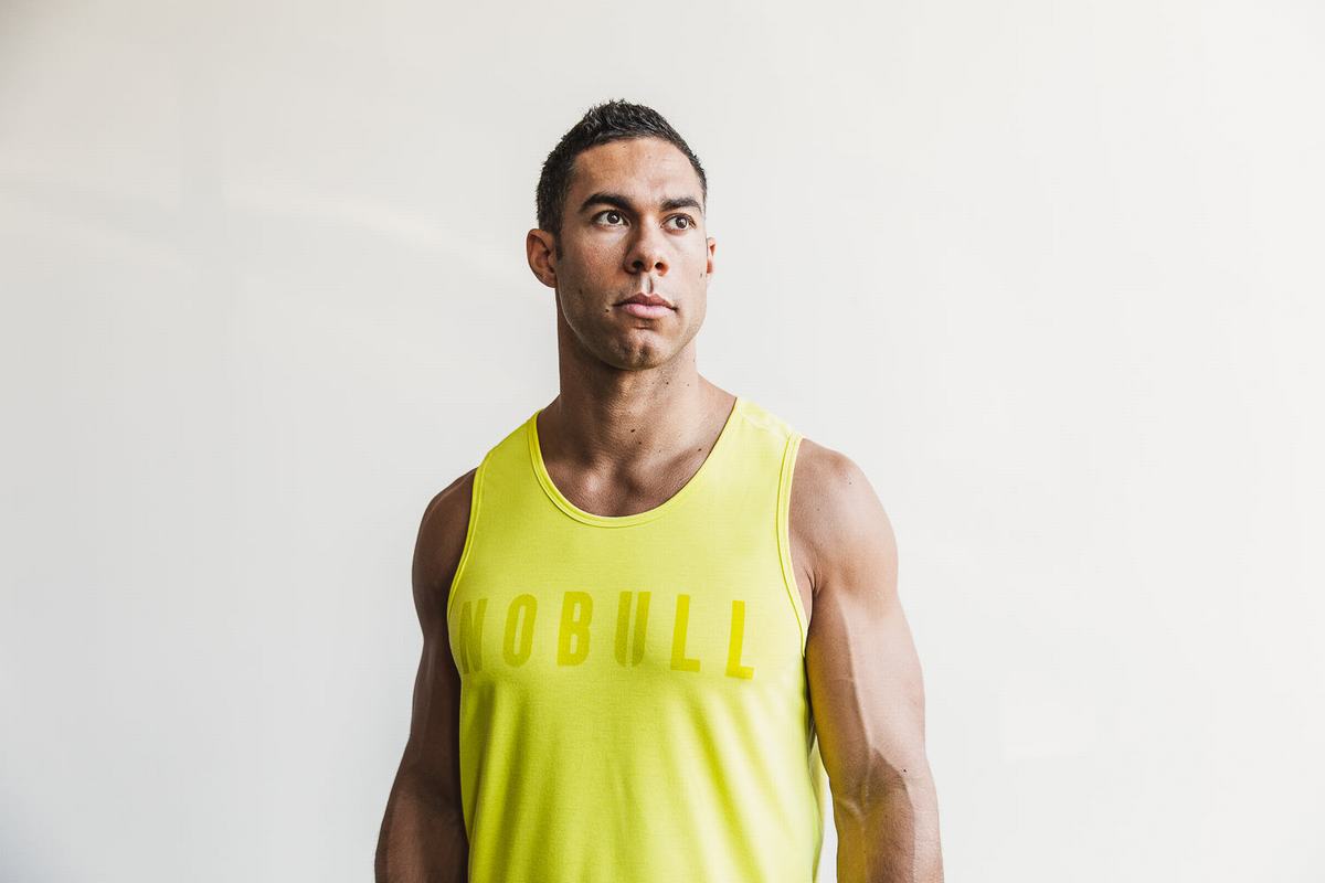 Yellow Men\'s Nobull Neon Tank Tops | USA901286