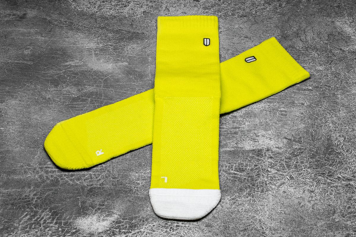 Yellow White Men\'s Nobull Crew Neon Socks | USA032856