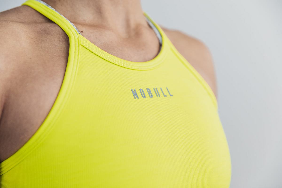 Yellow Women's Nobull Halter Crop Neon Ribbed Tank Tops | USA362475