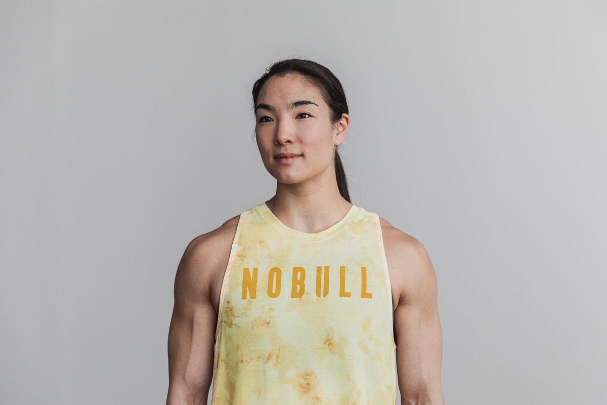 Yellow Women's Nobull High-Neck Tie-Dye Tank Tops | USA045629