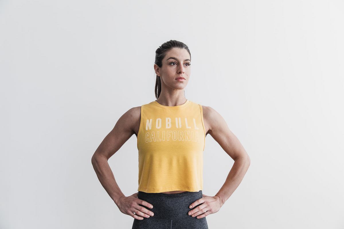 Yellow Women's Nobull Muscle California Tank Tops | USA834091