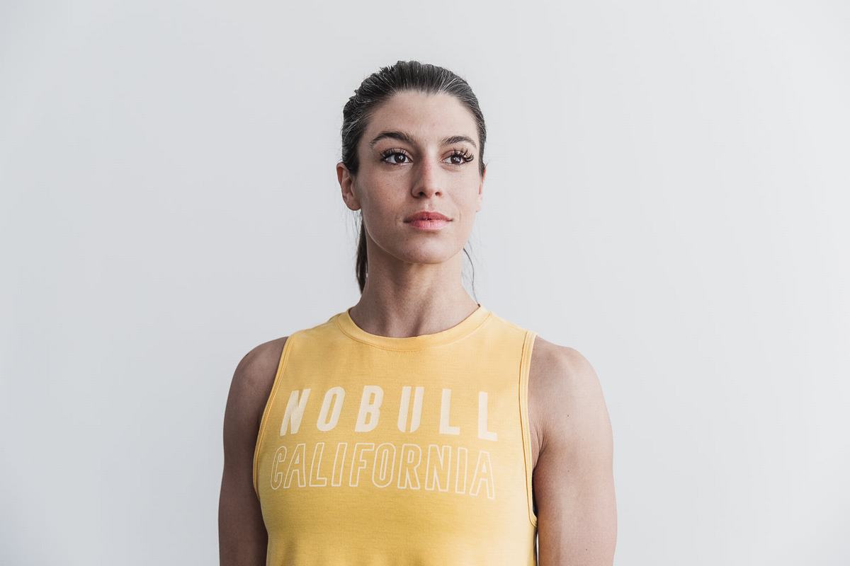 Yellow Women\'s Nobull Muscle California Tank Tops | USA834091