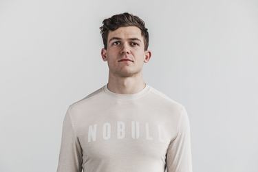 Beige Men's Nobull Long Sleeves | USA745182