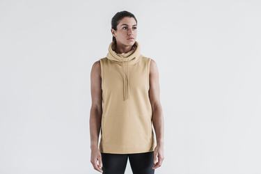 Beige Women's Nobull Arctic Sleeveless Cowl Sweatshirts | USA689270