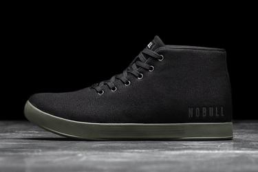 Black Dark Green Men's Nobull Canvas Mid Trainers | USA813759