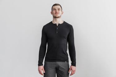 Black Men's Nobull Lightweight Henley Long Sleeves | USA756430