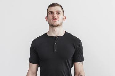 Black Men's Nobull Lightweight Henley T Shirts | USA603128