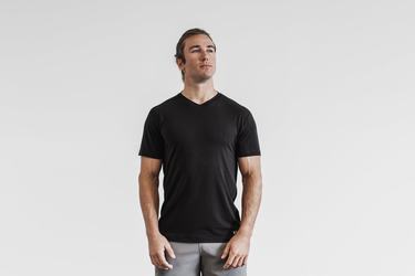 Black Men's Nobull V-Neck T Shirts | USA614370