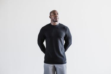 Black Men's Nobull Waffle Long Sleeves | USA509478