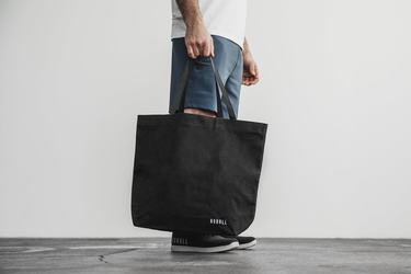 Black Men's Nobull Waxed Canvas Open Top Tote Bags | USA842596