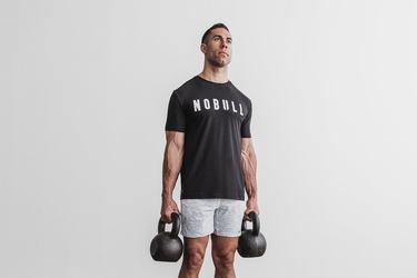 Black White Men's Nobull T Shirts | USA823401