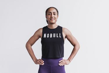 Black White Women's Nobull Muscle Tank Tops | USA039521